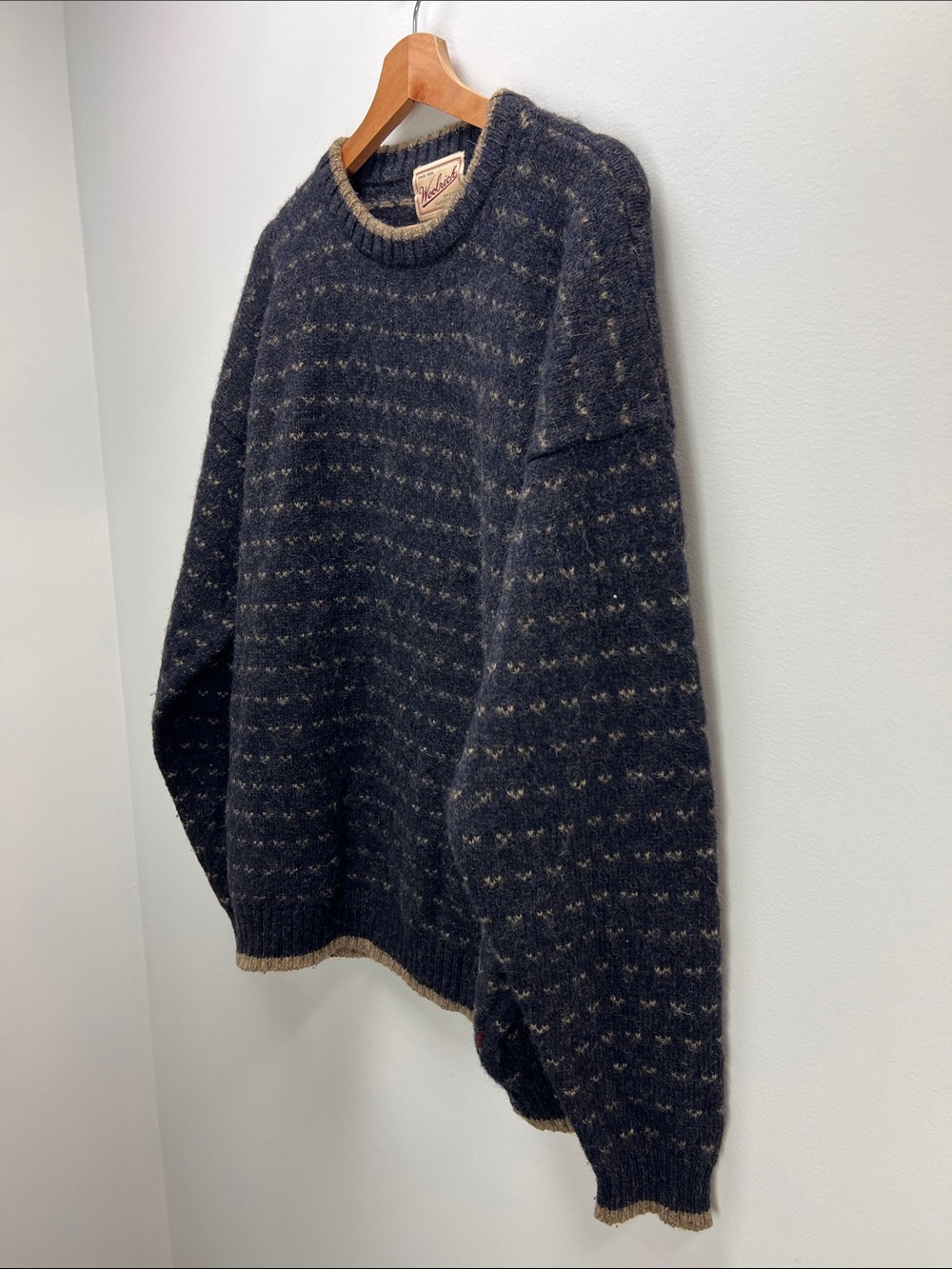 Vintage Woolrich Nottingham Tweed Wool Sweater Fair Isle Crewneck Mens XL Warm - Picture 3 of 7